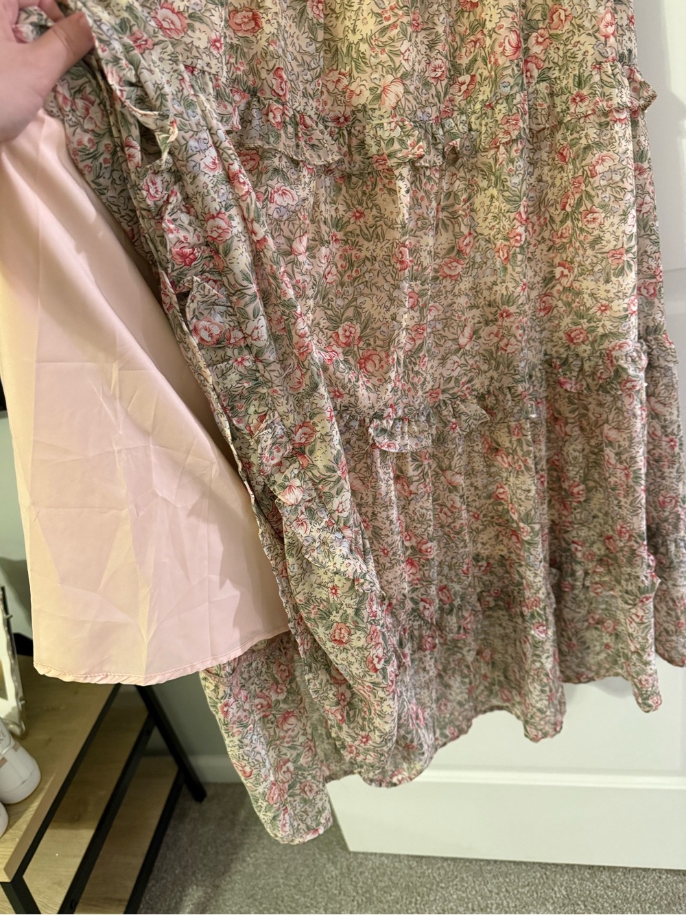NWOT Roolee Floral Smocked dress and tiered ruffles in Green, Pink, Cream - Picture 6 of 6